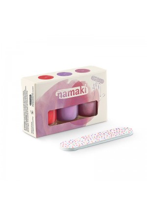 Set of 3 peelable and water-based Nail Polishes - Morello cherry - Mauve - Pink glitter+ 1 free lime